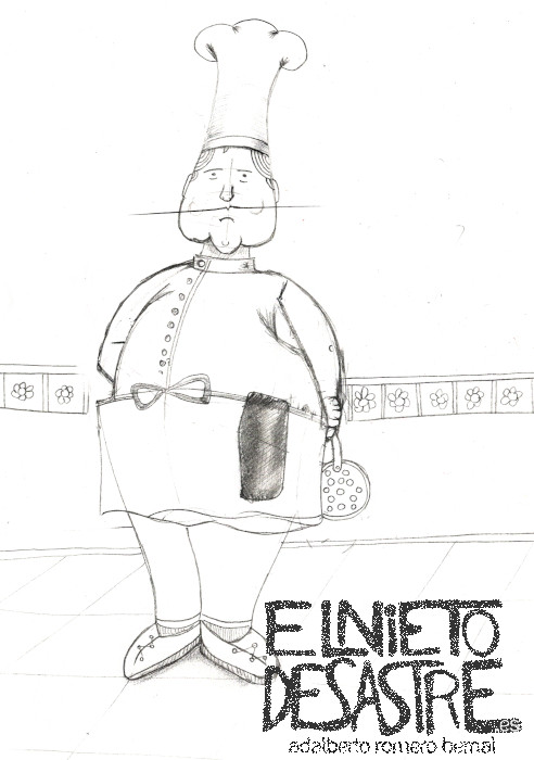 Boceto de una ilustración para el cuento Nero, el cocinero.
